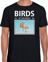 Dieren foto t-shirt Flamingo - zwart - heren - birds of the world - cadeau shirt Flamingos liefhebber S