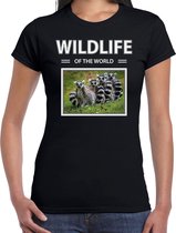 Dieren foto t-shirt Ringstaart maki - zwart - dames - wildlife of the world - cadeau shirt apen liefhebber S