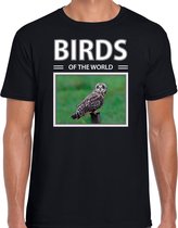 Dieren foto t-shirt Velduil - zwart - heren - birds of the world - cadeau shirt Velduilen liefhebber S