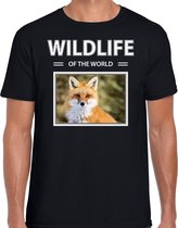 Dieren foto t-shirt Vos - zwart - heren - wildlife of the world - cadeau shirt Vossen liefhebber M