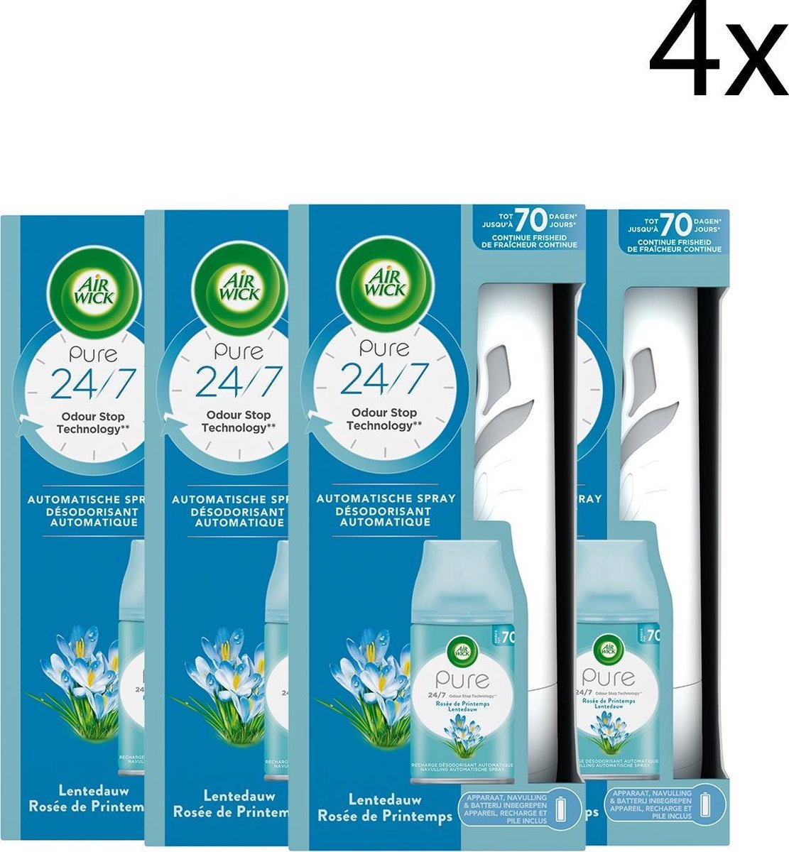 Air Wick Freshmatic Automatische Spray Luchtverfrisser - Pure Lentedauw - Starterkit 250ml x4