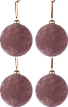 Doos Van 4 Kerstballen Fluweel Glas Roze Medium