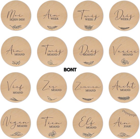 BONT - Mijlpaalcirkels Hout - Moi ik bin der GRONINGS - Lasergravure - Baby - Rond - Milestone kaarten - Babyshower of kraamcadeau - Newborn - Weken en maanden - Zwanger - Geboorte cirkels van BONT — afbeelding 5