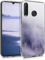 kwmobile telefoonhoesje voor Huawei P30 Lite - Hoesje voor smartphone in lichtgrijs / blauw / donkergrijs - Mistig Bos design