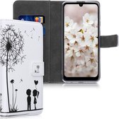 kwmobile telefoonhoesje voor Samsung Galaxy A21s - Hoesje met pasjeshouder in zwart / wit - Paardenbloemen Liefde design