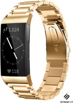Stalen Smartwatch bandje - Geschikt voor  Fitbit Charge 4 stalen bandje - goud - Strap-it Horlogeband / Polsband / Armband