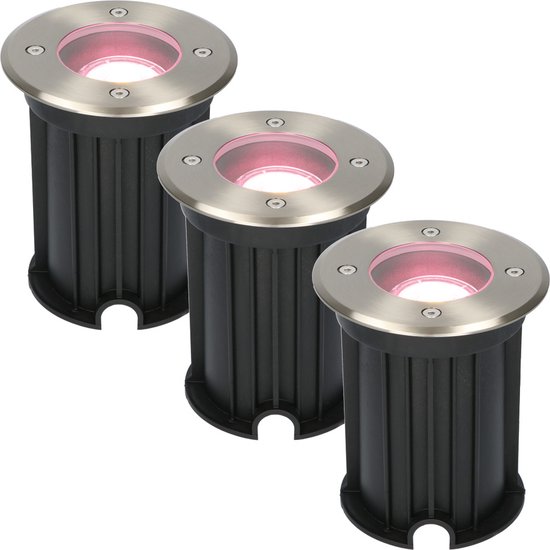 HOFTRONIC 3x Homeylux® Smart WiFi LED Grondspot - Maisy - Rond - RVS 5.5W - RGBWW - IP67 straal waterdicht - 3 jaar garantie