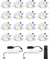 HOFTRONIC Milano - Dimbare verandaverlichting set van 16 - LED - Zaagmaat 44mm - RVS - Plug & Play - Kantelbaar - 3 Watt - 200 lumen - 12V - 2700K Extra warm wit - Plafondspots - Verlichting 