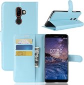 Voor nokia 7 plus pu + tpu litchi textuur horizontale flip lederen tas met portemonnee en houder en kaartsleuven (blauw)