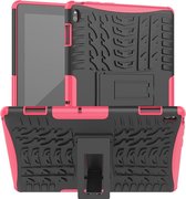 Voor Lenovo Tab E10 Tire Texture Shockproof TPU + PC beschermhoes met houder (Rose Red)