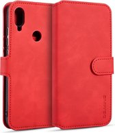 DG.MING Retro Oil Side Horizontal Flip Case voor Xiaomi Redmi 7, met houder & kaartsleuven & portemonnee (rood)