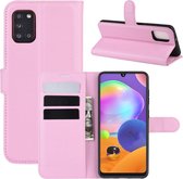 Voor Galaxy A31 Litchi Texture Horizontal Flip beschermhoes met houder & kaartsleuven & portemonnee (roze)