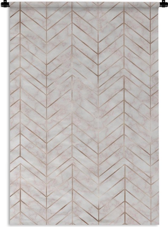 Wandkleed Luxe patroon - Luxe patroon van dunne en gouden lijnen op een roze marmeren achtergrond Wandkleed katoen 120x180 cm - Wandtapijt met foto XXL / Groot formaat!