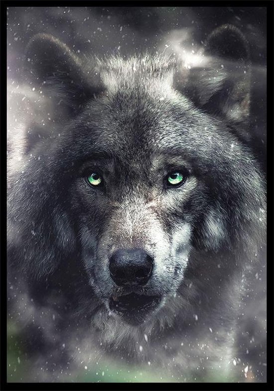 Punt. Poster - Wolf Botanische Jungle Dieren - 59.4 X 42 Cm - Wit