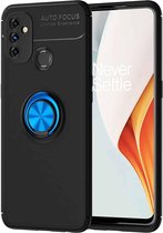Voor OnePlus N100 metalen ringhouder 360 graden roterende TPU-hoes (zwart + blauw)