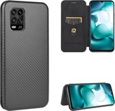 Voor xiaomi mi 10 lite koolstofvezel textuur magnetische horizontale flip tpu + pc + pu lederen tas met kaartsleuf (zwart)