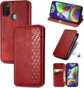 Voor Samsung Galaxy M21 / M30s Cubic Grid Pressed Horizontal Flip Magnetic Leather Case met houder & kaartsleuven & portemonnee (rood)