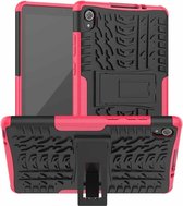Voor Lenovo Tab M8 (2020) TB-8705F 8.0 inch Bandentextuur Schokbestendig TPU + PC beschermhoes met houder (roze)