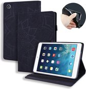 Voor iPad 4 & 3 & 2 Kalfspatroon Dubbel vouwend ontwerp Reliëf lederen tas met houder & kaartsleuven & pennensleuf & elastische band (zwart)