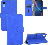 Voor iPhone XR Effen kleur Huidgevoel magnetische gesp Horizontale flip kalftextuur PU lederen tas met houder & kaartsleuven & portemonnee (blauw)