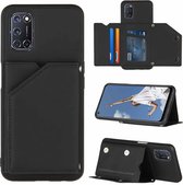 Voor OPPO A52 & A72 & A92 Skin Feel PU + TPU + PC Achterkant Schokbestendig hoesje met kaartsleuven & houder & fotolijst (zwart)