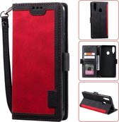 Voor Galaxy A20s Retro Splicing Horizontale Flip lederen tas met kaartsleuven & houder & portemonnee (rood)
