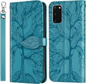 Voor Samsung Galaxy S20 Life of Tree Embossing Pattern Horizontale flip lederen tas met houder & kaartsleuf & portemonnee & fotolijst & lanyard (meerblauw)