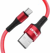 ENKAY ENK-CB102 Nylon weven USB naar Type-C oplaadkabel voor gegevensoverdracht (rood)