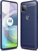 Voor Motorola Moto G 5G TPU-hoesje met geborstelde textuur van koolstofvezel (marineblauw)