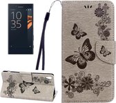 Voor Sony Xperia XA Ultra Vlinders Embossing Horizontale Flip Leren Case met Houder & Kaartsleuven & Portemonnee & Lanyard (Grijs)