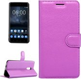Voor Nokia 6 Litchi Texture Horizontale Flip Leren Case met Magnetische Gesp & Houder & Kaartsleuven & Portemonnee (Paars)