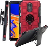 Voor LG Stylo 3 3 in 1 Cube PC + TPU beschermhoes met 360 graden draaien zwarte ringhouder (rood)