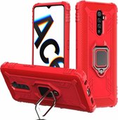 Voor OPPO Realme X2 Pro / Reno Ace koolstofvezel beschermhoes met 360 graden roterende ringhouder (rood)