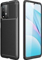 Voor Xiaomi Redmi Note9 4G koolstofvezel textuur schokbestendig TPU-hoesje (zwart)