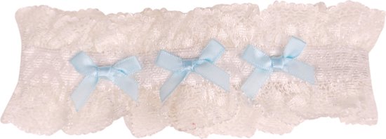 Jarretière ivoire avec broderies et nœuds bleus