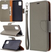 Voor Samsung Galaxy A31 Litchi Texture Pure Color Horizontale Flip Leather Case met houder & kaartsleuven & Wallet & Lanyard (grijs)
