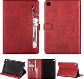 Voor Samsung Galaxy Tab A8 P200 Tablet Mode Kalfsstructuur Rits Horizontale Flip Leren Case met Standaard & Kaartsleuven & Portemonnee & Wek- / Slaapfunctie (Rood)