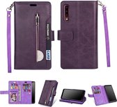 Voor Samsung Galaxy A70 Multifunctionele Rits Horizontale Flip Leren Case met Houder & Portemonnee & 9 Kaartsleuven & Lanyard (Paars)