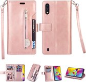 Voor Samsung Galaxy M10 / Galaxy A10 Multifunctionele Rits Horizontale Flip Leren Case met Houder & Portemonnee & 9 Kaartsleuven & Lanyard (Rose Goud)