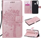 Voor Huawei Y6p Tree & Cat reliÃ«fpatroon Horizontale flip lederen tas met houder & kaartsleuven & portemonnee en lanyard (rose goud)