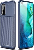 Voor Huawei Honor V30 / V30 Pro Beetle-serie Koolstofvezeltextuur Schokbestendig TPU-hoesje (blauw)