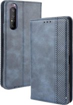 Voor Sony Xperia 1 II magnetische gesp retro gekke paard textuur horizontale flip lederen case, met houder & kaartsleuven & fotolijst (blauw)