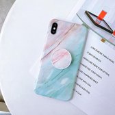 Marmeren anti-drop TPU-bescherming achterkant voor iPhone XS Max, met opvouwbare houder (poederblauw)