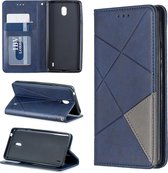 Ruit textuur horizontale flip magnetische lederen tas met houder en kaartsleuven en portemonnee voor Nokia 1 plus (blauw)