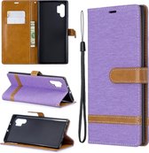 Kleuraanpassing Denim Texture Horizontale Flip Leather Case met houder & kaartsleuven & portemonnee & lanyard voor Galaxy Note10 + (paars)