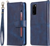 Voor Galaxy S20 Multifunctionele afneembare magnetische horizontale flip lederen tas met kaartsleuven en houder en portemonnee (blauw)