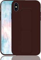 Voor iPhone XS Max schokbestendige pc + TPU-beschermhoes met polsband en houder (koffie)