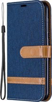 Kleurafstemming Denim Texture Leather Case voor Galaxy A6, met houder & kaartsleuven & portemonnee & lanyard (donkerblauw)