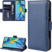 Voor Huawei P30 Dual-side magnetische gesp horizontale flip lederen tas met houder & kaartsleuven & portemonnee & fotolijst (blauw)