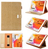 Voor iPad 5/6/7/8/9 Zakelijke stijl horizontale flip lederen tas met houder & kaartsleuf & fotolijst & portemonnee & draagriem & slaap- / wekfunctie (goud)